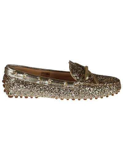Car Shoe Glitter Embellished Driving Shoes In Gold