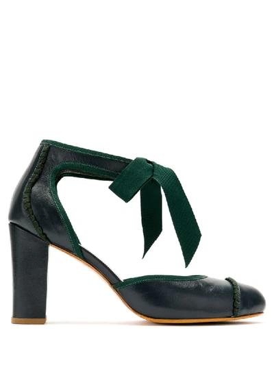 Sarah Chofakian Royal Grosgrain-trimmed Pumps In Green