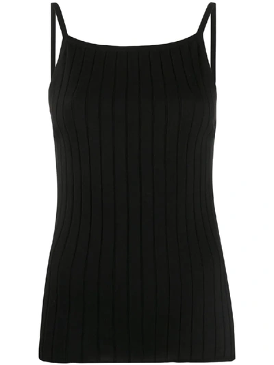 Sunspel Ribbed Square Waistcoat Top In Black