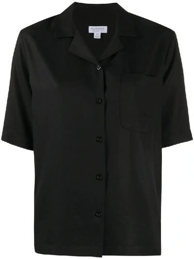 Sunspel Short Sleeve Shirt In Black