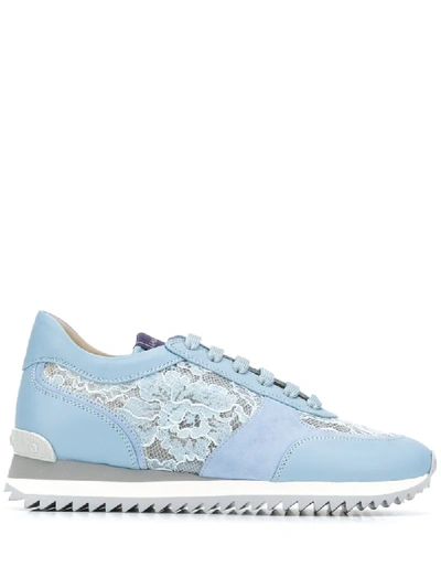 Le Silla Floral Lace Panel Sneakers In Blue