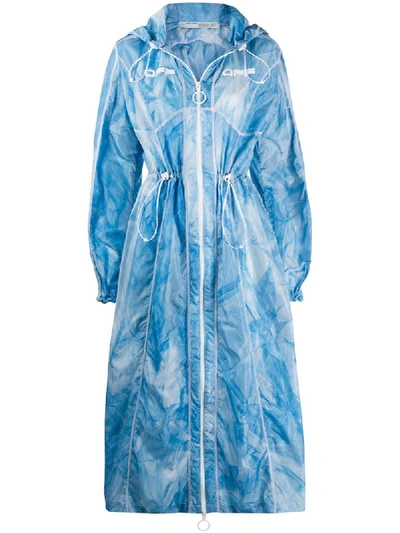 Off-white Logo Print Raincoat In Blue