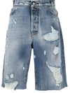 Buscemi Short Denim Pants In Washed Denim In Blue
