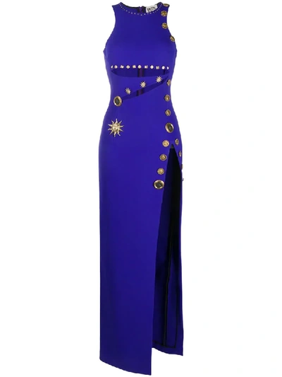 Fausto Puglisi Long Embellished Cut-out Dress In Blue