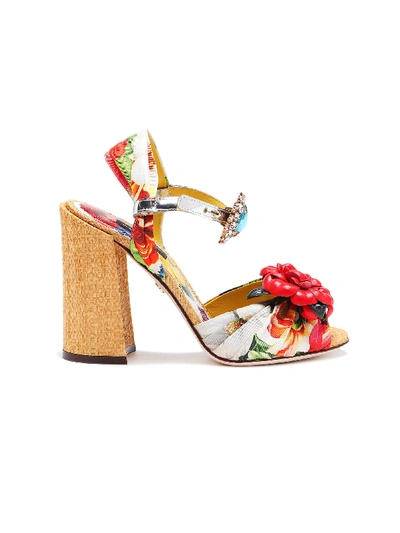 Dolce & Gabbana Twill Silk Sandals With Embroidery In Floral Print
