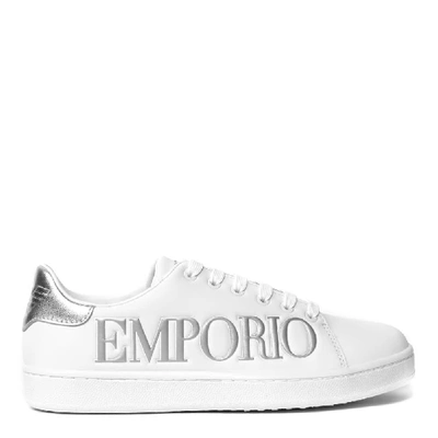 Emporio Armani Logo-embossed Low Top Trainers In White