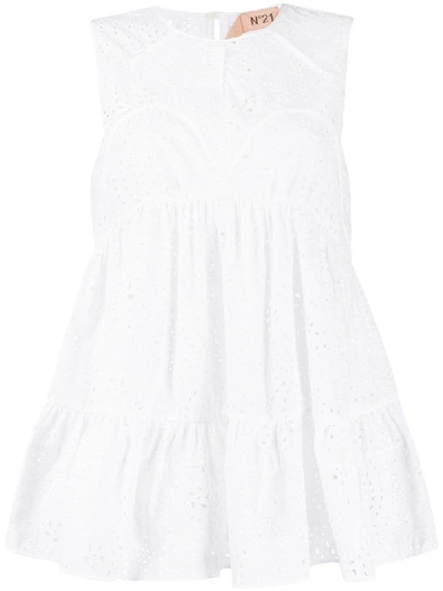 N°21 Embroidered Sleeveless Blouse In White