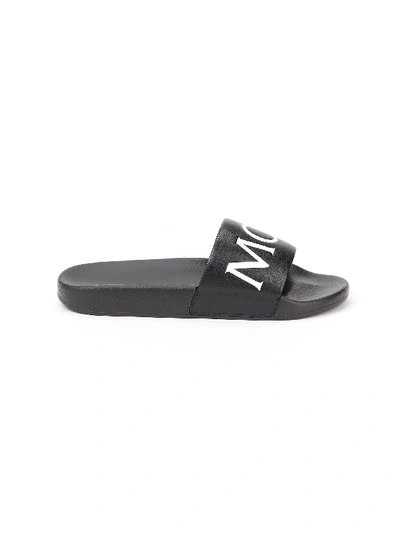 Moncler Logo Embossed Slides In Black