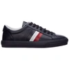 Moncler Men's Shoes Leather Trainers Sneakers Monaco In Blu