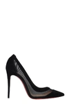 CHRISTIAN LOUBOUTIN GALATIVI 100 PUMPS IN BLACK SUEDE AND FABRIC,11374237