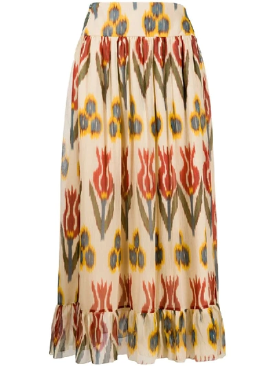 Red Valentino Floral-print Maxi Skirt In Neutrals