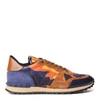 Valentino Blue & Orange Rockrunner Nappa & Fabric Sneaker In Marine-orange