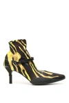 Marine Serre Black & Yellow Jersey Sock Ankle Heel Boots In Amphibian Zebra (yellow)