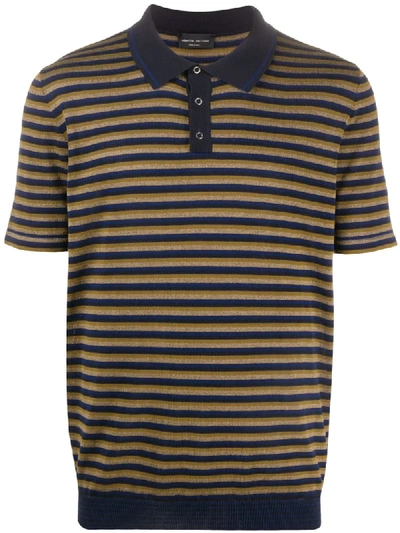 Roberto Collina Striped Short-sleeved Polo Shirt In Blue