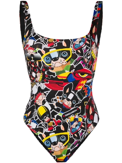 Dsquared2 Comic Print Swimsuit In Black