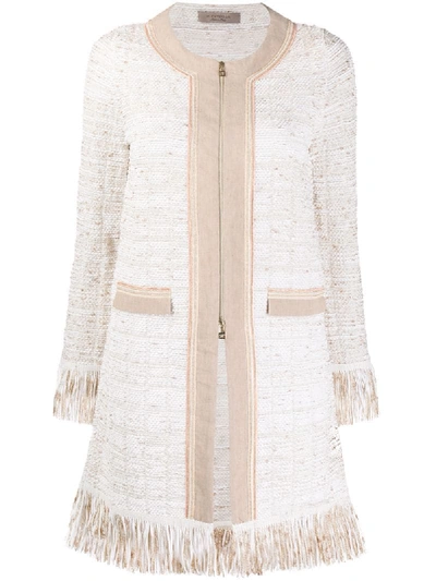 D-exterior Zipped-up Tweed Coat In White