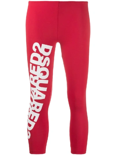 Dsquared2 Mirrored Logo Cropped Leggings In Red