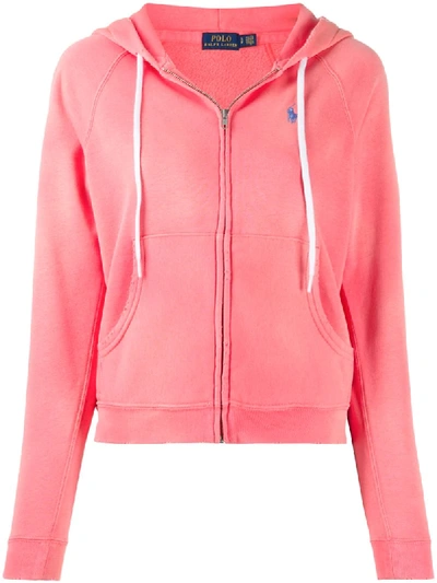 Polo Ralph Lauren Zipped Long Sleeve Hoodie In Pink