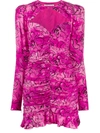 ALESSANDRA RICH RUCHED FLORAL PRINT DRESS