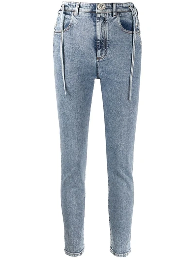 Alessandra Rich High-waisted Lace-up Side Skinny Jeans In Blue