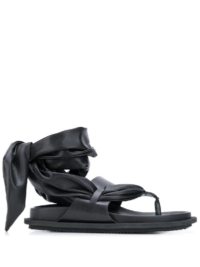 Msgm Wrap-around Flat Sandals In Black