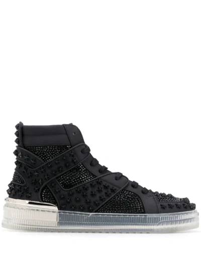 Philipp Plein Crsytal-embellished High-top Trainers In Black