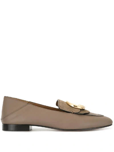 Chloé Logo-plaque Slip-on Loafers In Brown