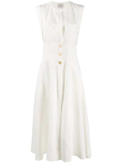 Le Kasha Dishna Linen Dress With Gold Buttons In White