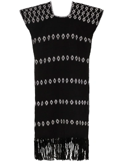Pippa Holt Embroidered Fringe-hem Kaftan Dress In Black