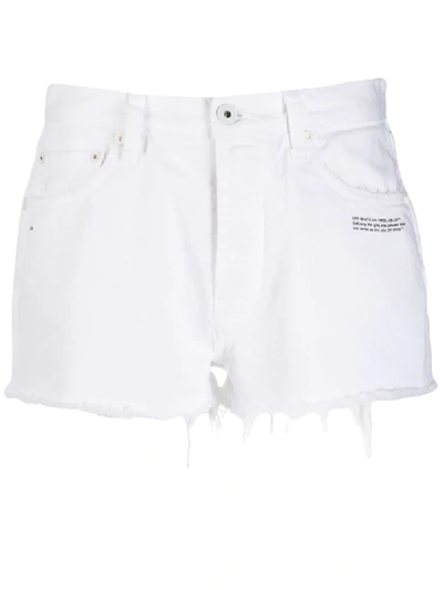 Off-white Distressed Embellished Printed Denim Shorts In White