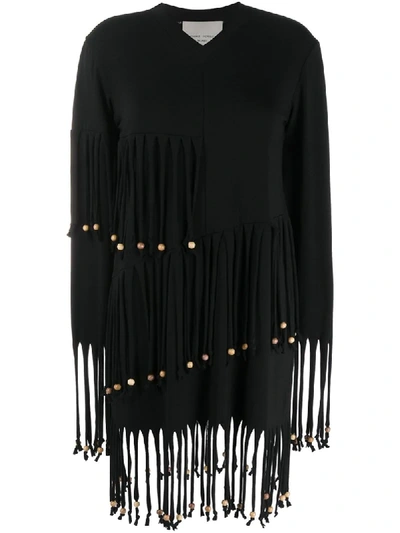 Frankie Morello Fringed Bead Dress In Black