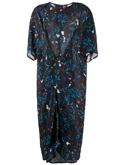 Anntian Garden Party-print Silk Dress In Black