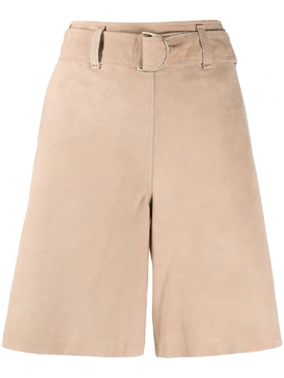 Arma High Waisted Belted Shorts In Beige