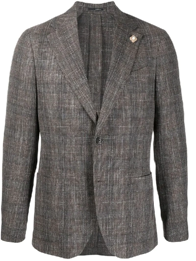 Lardini Woven Print Tailored Blazer In Brown