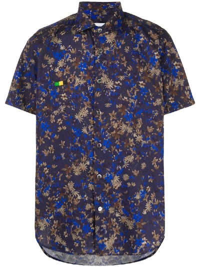 Department 5 Floral Short-sleeve Shirt In Blue