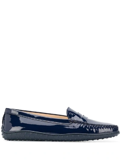 Tod's Patent Leather Loafers In Blue