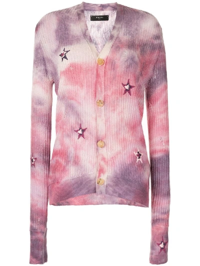 Amiri Star-embroidered Tie-dye Cardigan In Purple