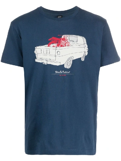 Deus Ex Machina Car-print Crew Neck T-shirt In Blue