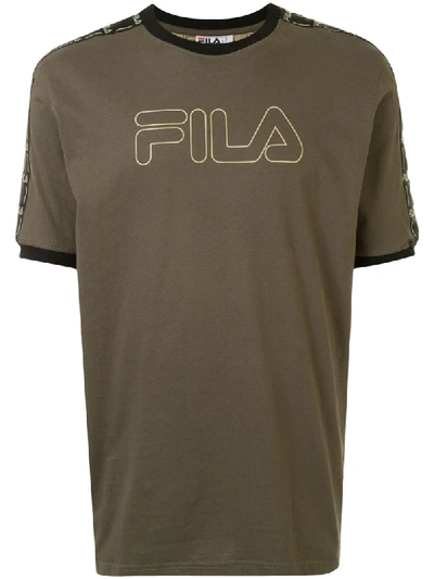 Fila Striped-shoulder Logo T-shirt In Green