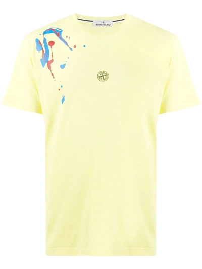 Stone Island Paint Splash Print T-shirt In Yellow