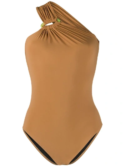 Anjuna Gathered One-shoulder Swimsuit In Brown