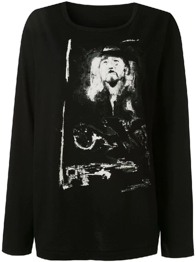 Yohji Yamamoto 脸孔涂鸦印花t恤 In Black