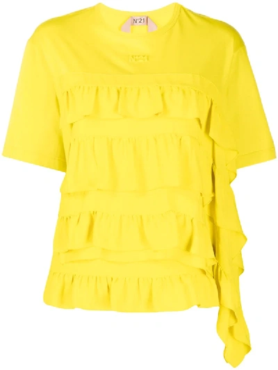 N°21 Ruffled Round Neck T-shirt In Yellow