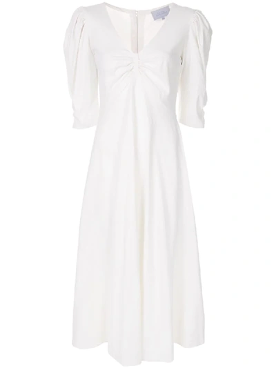 Luisa Beccaria V-neck Midi Dress In White