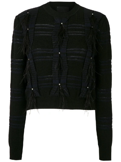 Andrea Bogosian Dressing Gownrt Feather-embellished Cropped Jumper In Black