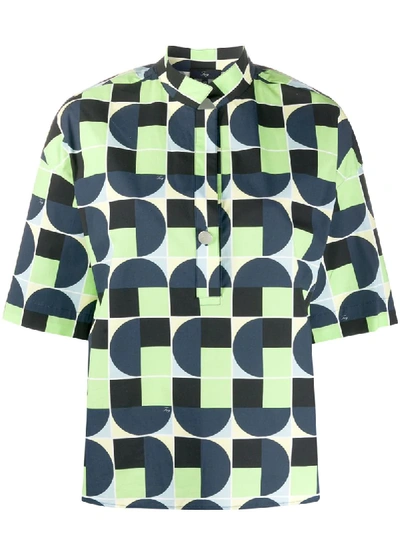 Fay Geometric Print Shirt In Green
