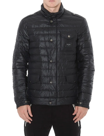 Dolce & Gabbana Quilted Nylon Jacket With Branded Plate In Black