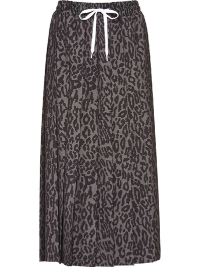 Miu Miu Pleated Leopard Print Skirt In Black