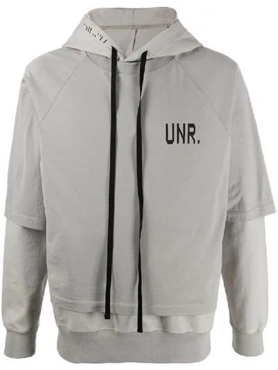 Ben Taverniti Unravel Project Logo-print Layered Hoodie In Grey