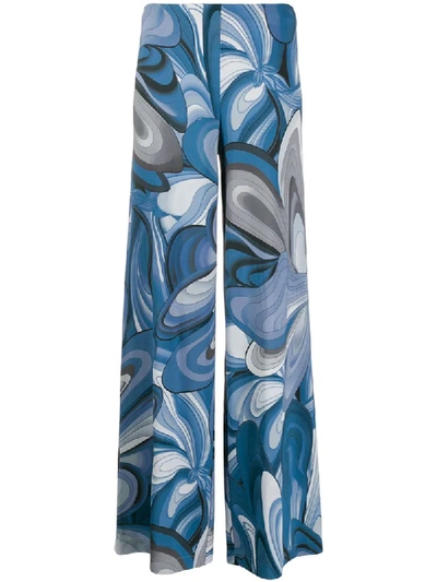 D-exterior Illusion Print Trousers In Blue